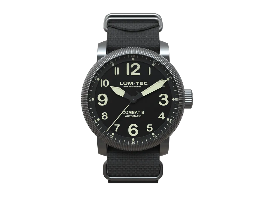 Lüm-Tec Combat B69, matte black dial, gunmetal case, front view