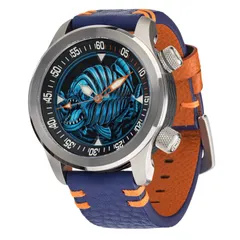 Ocean Crawler Piranha, Blue/Black on leather strap