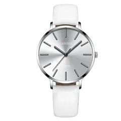 Cadisen C6136 with silver-white sunburst dial on a white leather strap