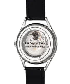 Mr Jones The Silent Thief display caseback printed with the title and the designer's name over the movement