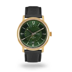 Bravur Geography Limited Edition with forest green dial in a gold PVD case on a black leather strap