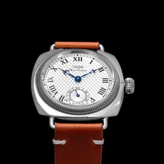 Thorn T002 with white diamond-grid dial on a brown leather strap
