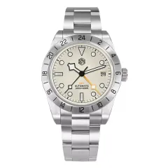 San Martin SN0054-G-B1 39mm NH34 GMT with white dial and date at 3 on bracelet