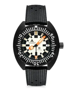 Synchron 70's Military Black Edition, black-coated case, on black Tropic strap