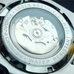 Pagani Design PD-1639 display caseback engraved "PD-1639" showing a Seiko NH35A ("twenty-four jewels") rotor