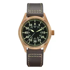 San Martin SN030-Q bronze pilot with Type B black dial on brown leather strap