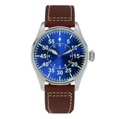 San Martin SN060-G 42mm pilot with Type B blue dial on brown leather strap