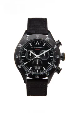 Astor+Banks Chrono S, black PVD case and bezel, black dial, on black strap