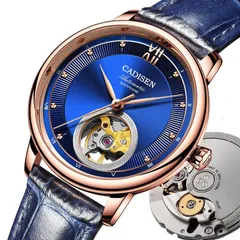 Cadisen C8140L ladies' automatic with blue open-heart dial in a rose gold-tone case on a blue leather strap