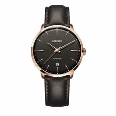 Cadisen C8163 automatic with black dial in a rose gold-tone case on a dark brown leather strap