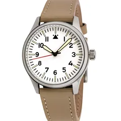 Islander 39mm Automatic Pilot ISL-105 with white Type-A dial and no date, on tan leather strap