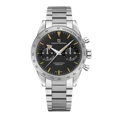 Pagani Design PD-1766 chronograph with black dial and beige markers on steel bracelet