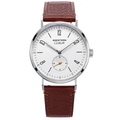 Seestern Original S382.04 with white dial on brown leather strap