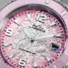 Addies AW25914 dial close-up showing the relief texture, applied numerals and the date magnifier at 3