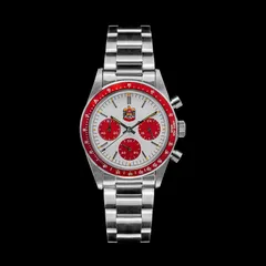 Thorn T010 Desert Eagle with white dial, red subdials and red bezel on the steel bracelet