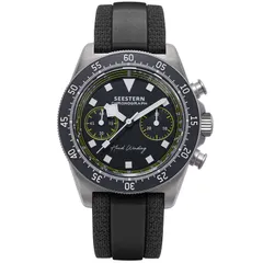 Seestern Chronograph S443.Y with black dial, yellow accents and black rubber strap