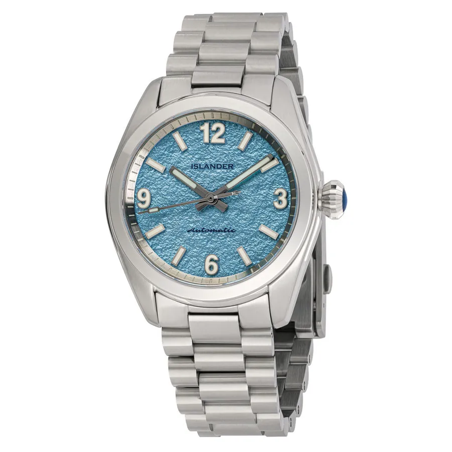 Islander Brookville Calligraphy Edition with blue parchment dial on steel bracelet