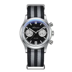 Addiesdive AD2095/AD2542 chronograph with black dial and silver sub-dials on a black and grey striped nylon strap (main listing photo, shared by the VK64 and 0S21 options)