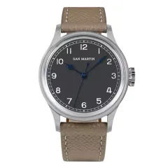 San Martin SN0105-G with grey-black dial on taupe leather strap