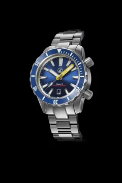Zelos Abyss 3 3000m Steel Midnight Blue, blue sunburst dial, blue ceramic bezel, on bracelet