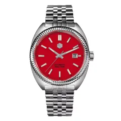San Martin SN069-G with red dial on 5-link bracelet