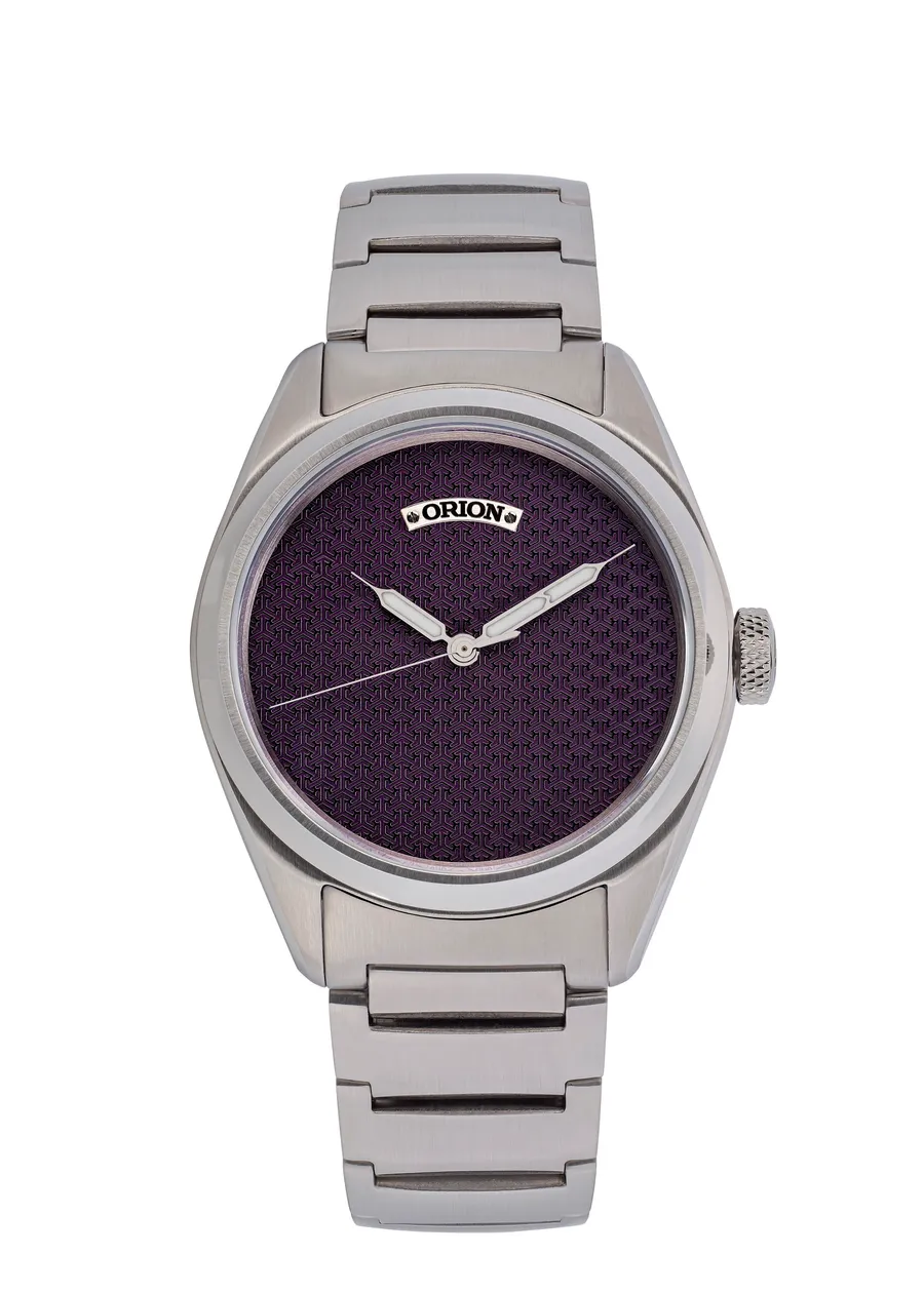 Orion Tesseract, royal purple milled dial, on bracelet