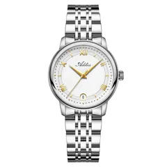 Addies AW25904 with white textured dial and gold Roman numerals and hands