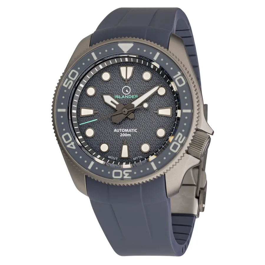 Islander Sands Point titanium diver with grey whale tail dial and grey sapphire bezel on grey rubber strap