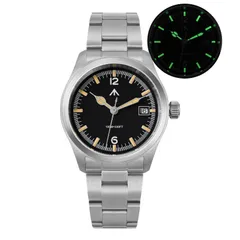 Militado ML08 (Ronda 515) with black dial, 12 and 6 numerals, baton indices and date at 3 on steel bracelet