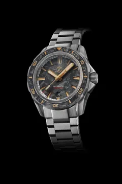 Zelos Swordfish Ti 42mm (2020), forged carbon dial and bezel with gilt hands
