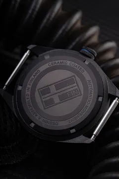 Pook TBL Thin Blue Line ceramic-coated caseback engraved Design and assembled in Finland