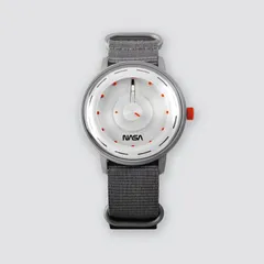 Anicorn x Staple Project Artemis Time with a grey dial, orange accents and grey NATO strap