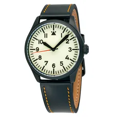 Islander DLC Aviator Automatic with full-lume Type-A dial, black hands and orange seconds hand on black leather strap