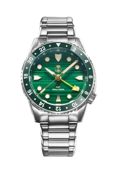 Zelos Mako 300m GMT Timekeepers Edition, malachite dial, green ceramic bezel