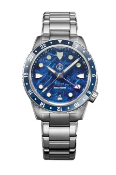 Zelos Mako 300m GMT, blue PVD meteorite dial, blue ceramic bezel
