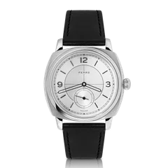 Fears Brunswick 38 Topper Edition with silver sector dial on a black leather strap