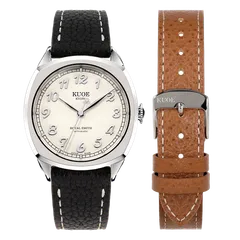 KUOE Royal Smith 90-008, Silver Case, Silver Numerals, on leather strap