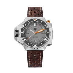Watchdives WD1968 with grey dial and date at 6 on a brown leather strap