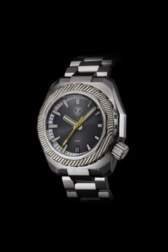 Zelos Hammerhead 1000m Diver in steel, grey dial, Damascus steel bezel, on steel bracelet