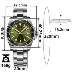 Addiesdive AD2086 dimension graphic (42.6mm, 48mm lug-to-lug, 40.25mm bezel, 13.2mm, 20mm, 168g)