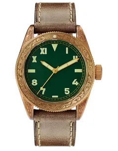 San Martin SN061-T 41mm carved bronze diver, california green dial, no date, on leather strap
