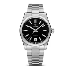 Traska Commuter 36 Date, black lacquered dial, front view