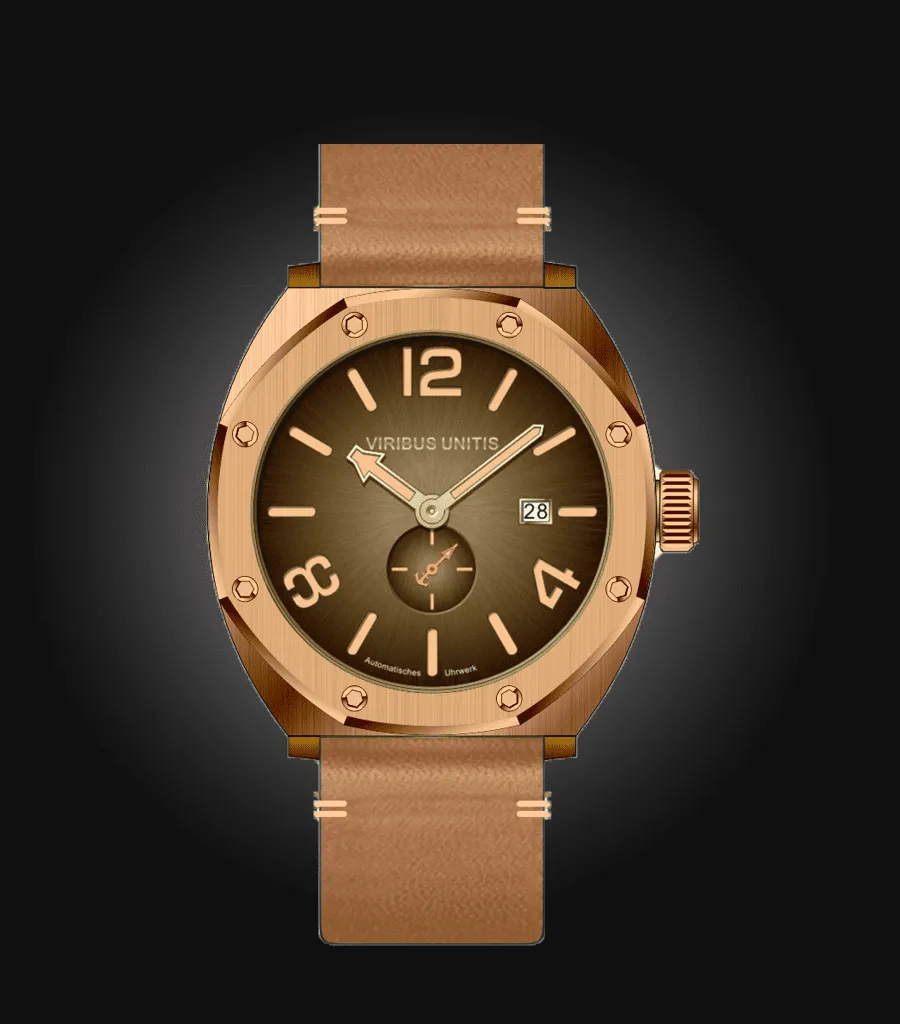 Viribus Unitis IR27 Bronze, bronze case, brown sunburst dial, on brown leather strap