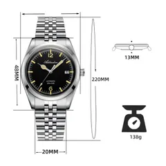 Addiesdive AD2038 dimension graphic (48mm lug-to-lug, 13mm, 20mm, 138g)