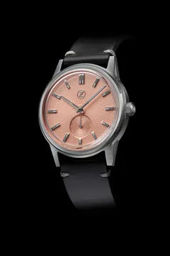 Zelos Nova 38mm Salmon, salmon guilloché dial, on black leather strap