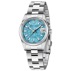 Pagani Design PD-1794L with sky blue monogram-textured dial and polished steel bezel
