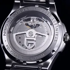 Pagani Design PD-YS028 screw-down display caseback engraved PD-YS028, 100M and Stainless steel, with a rotor carrying the PD logo