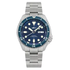 Heimdallr SKX007 Applied with blue sunray dial and blue bezel on 3-link bracelet