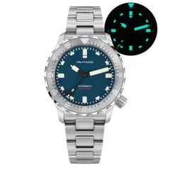 Militado ML20 (SL3001) with blue dial and Militado logo, brushed case, on steel bracelet
