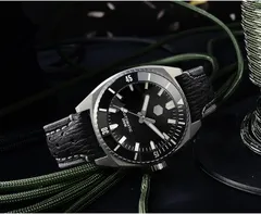 San Martin SN027-T1 titanium diver, side view on shark leather strap